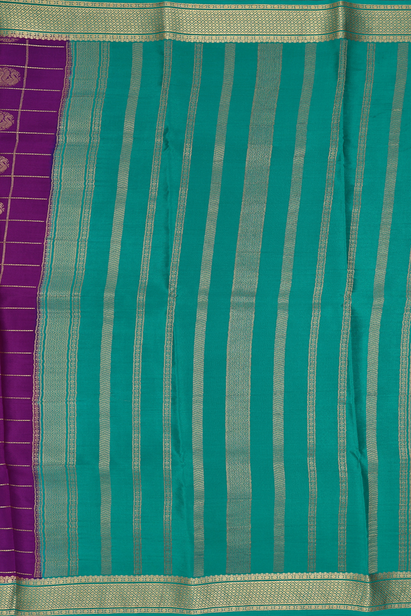 Mysore Silk Saree In Grape Purple With Checks Design