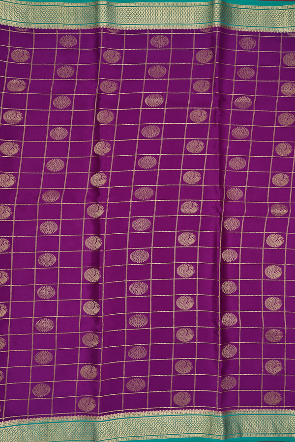Mysore Silk Saree In Grape Purple With Checks Design