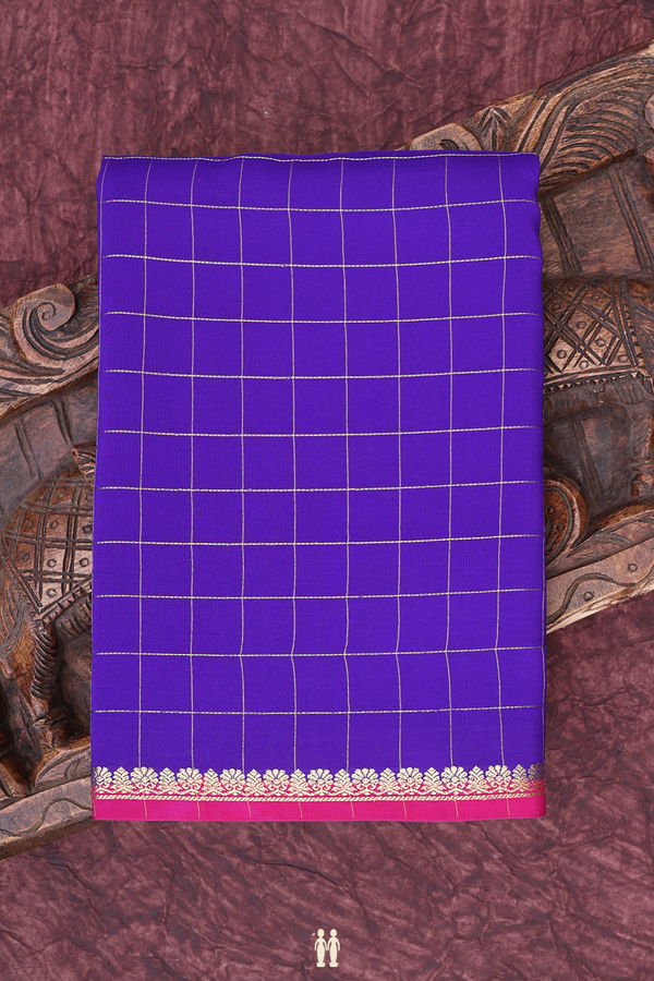 Mysore Silk Saree In Indigo Blue With Checks Design