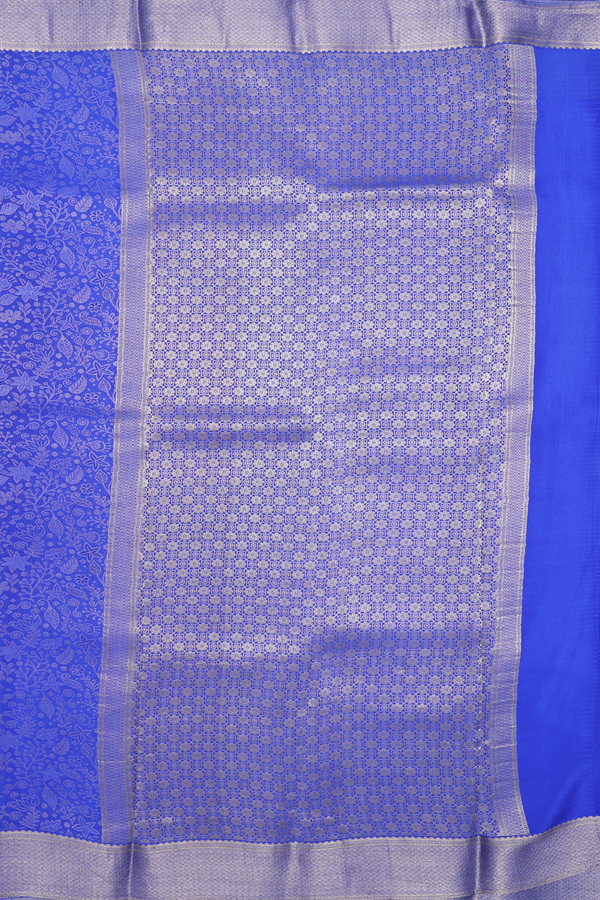 Mysore Silk Saree In Indigo Blue With Floral Design