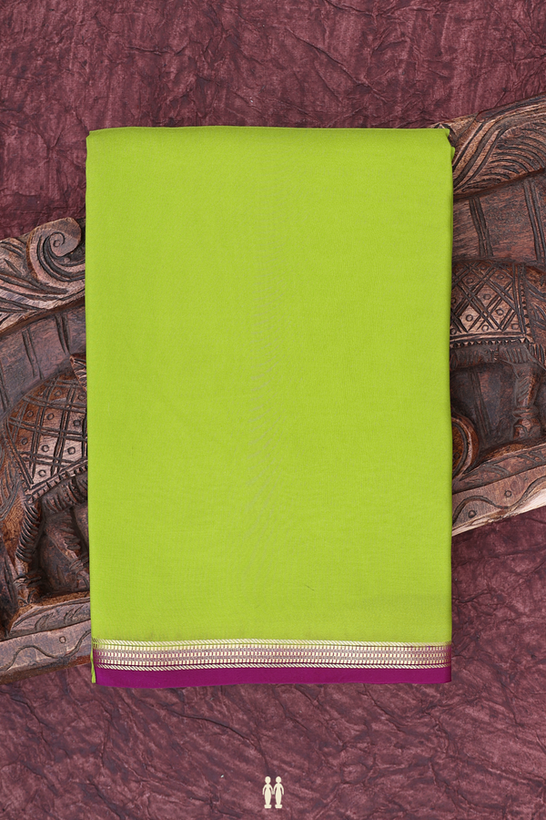 Mysore Silk Saree In Lime Green With Contrast Border
