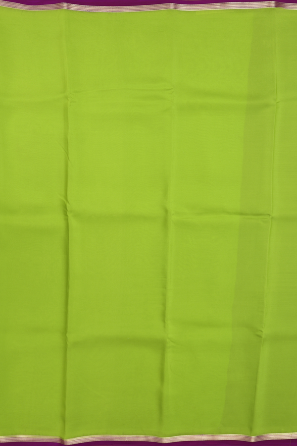 Mysore Silk Saree In Lime Green With Contrast Border