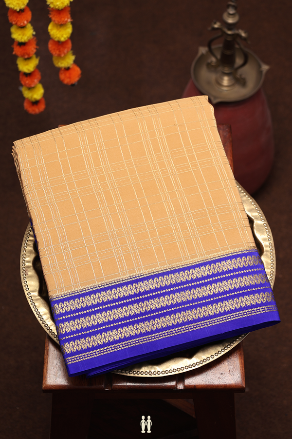 Mysore Silk Saree In Mustard Brown With Checks Design