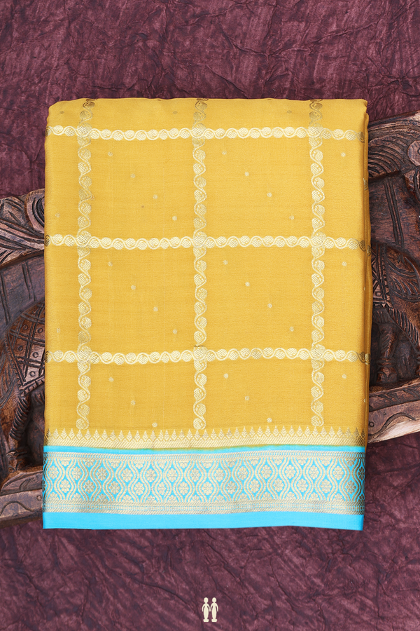 Mysore Silk Saree In Mustard Yellow With Checks Design
