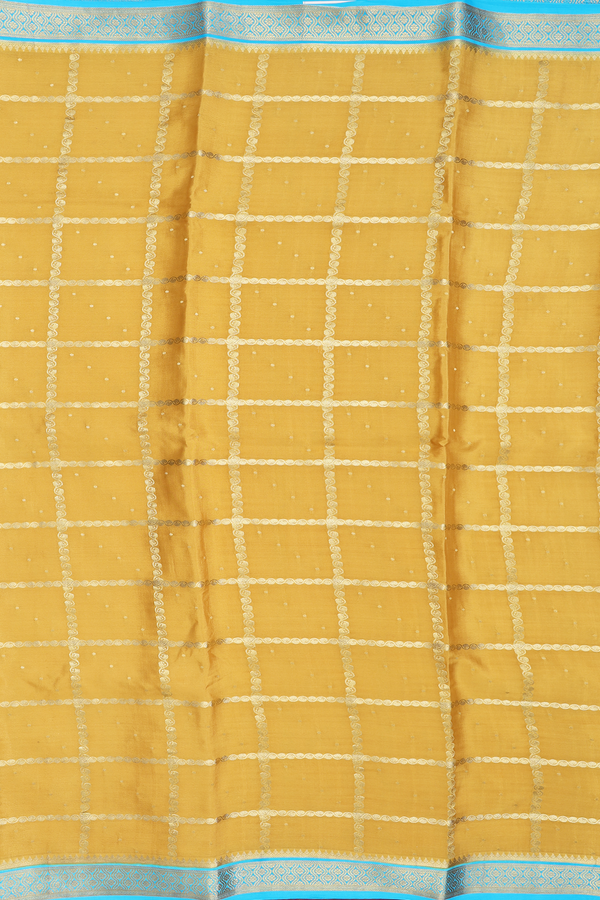 Mysore Silk Saree In Mustard Yellow With Checks Design
