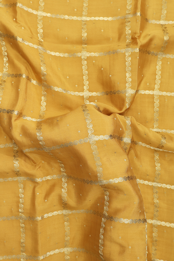 Mysore Silk Saree In Mustard Yellow With Checks Design