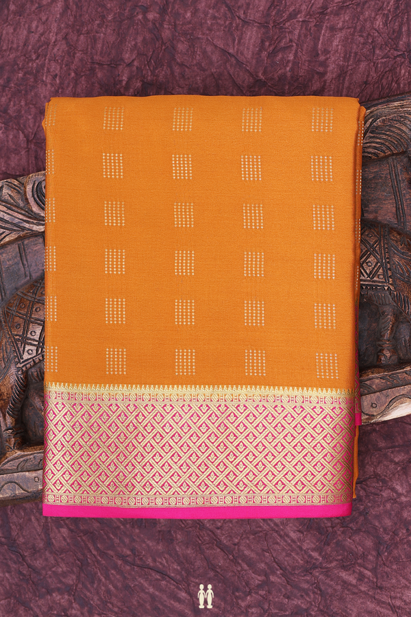 Mysore Silk Saree In Ochre Orange With Zari Design