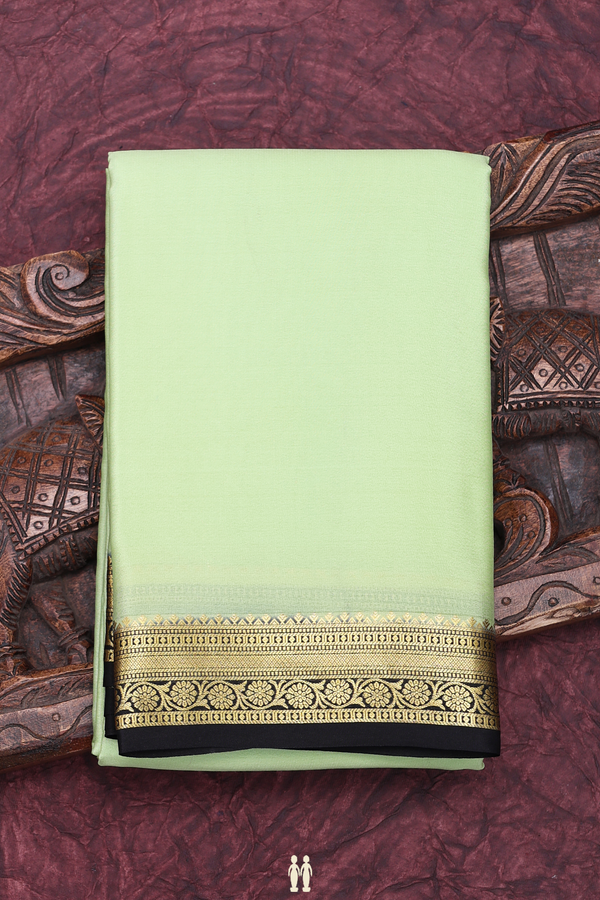 Mysore Silk Saree In Pale Green With Contrast Border
