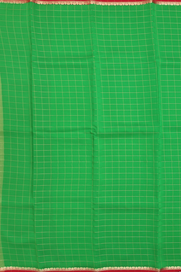 Mysore Silk Saree In Parrot Green With Checks Design