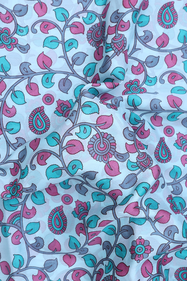 Mysore Silk Saree In Pastel Blue With Leaf Design