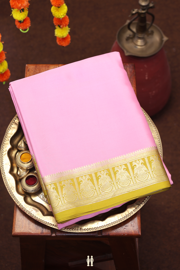 Mysore Silk Saree In Pastel Pink With Contrast Border