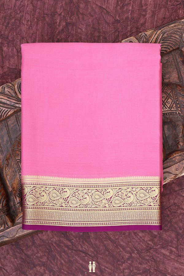 Mysore Silk Saree In Pink With Contrast Border