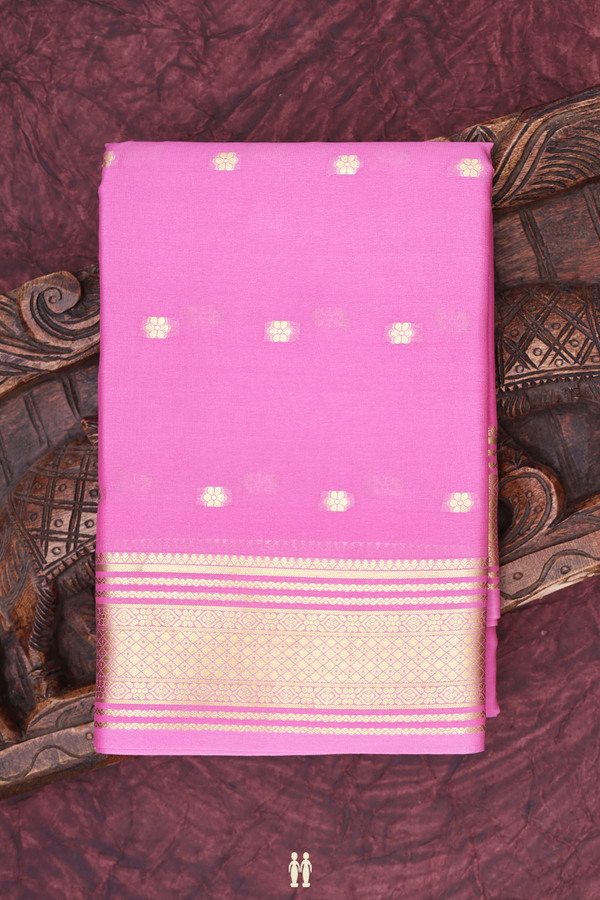 Mysore Silk Saree In Pink With Floral Buttis