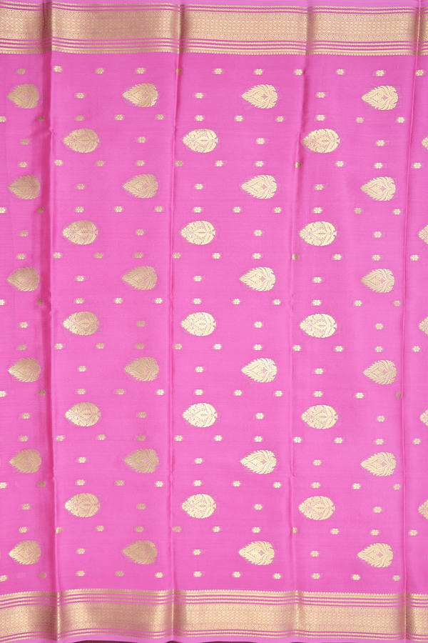 Mysore Silk Saree In Pink With Floral Buttis