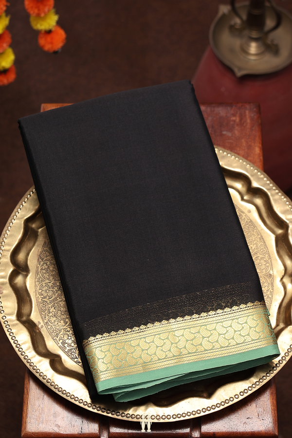 Mysore Silk Saree In Plain Black With Contrast Border