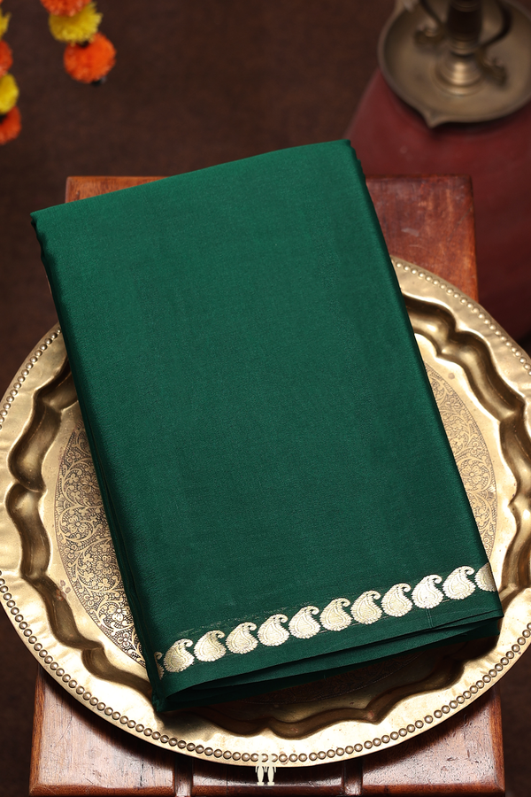 Mysore Silk Saree In Plain Dark Green With Paisley Border