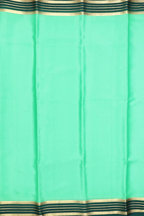 Mysore Silk Saree In Plain Green With Contrast Border