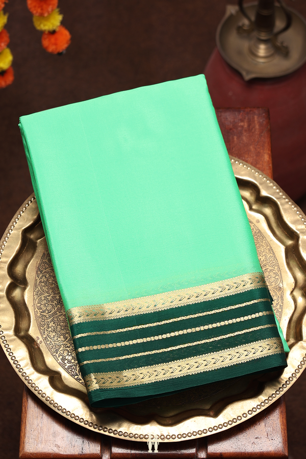 Mysore Silk Saree In Plain Green With Contrast Border