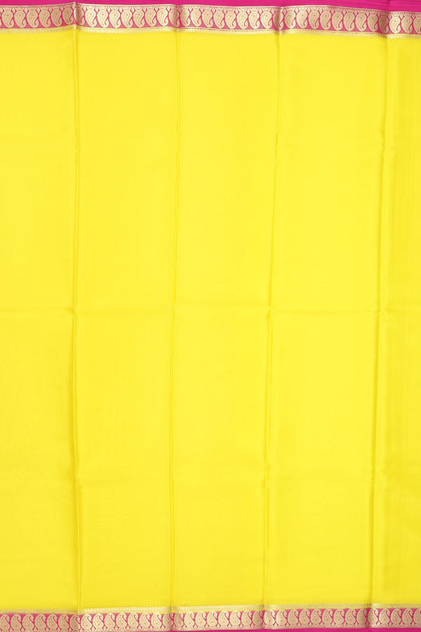 Mysore Silk Saree In Plain Lemon Yellow With Paisley Border