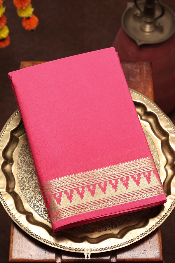 Mysore Silk Saree In Plain Pink With Zari Border