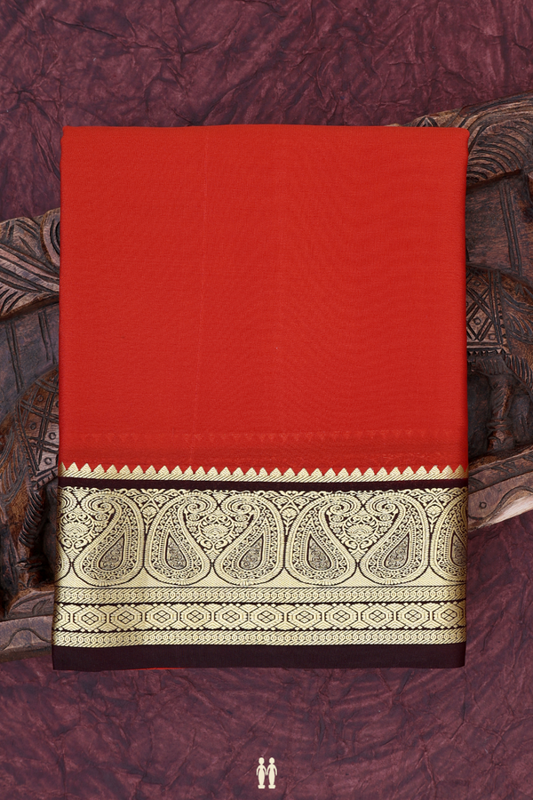 Mysore Silk Saree In Plain Rust Orange With Paisley Border