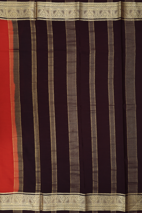 Mysore Silk Saree In Plain Rust Orange With Paisley Border