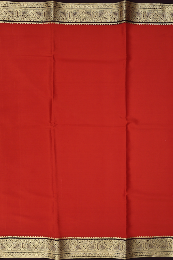 Mysore Silk Saree In Plain Rust Orange With Paisley Border