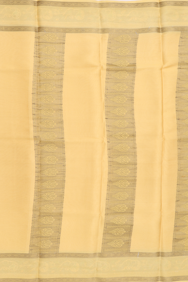 Mysore Silk Saree In Plain Yellow With Paisley Border
