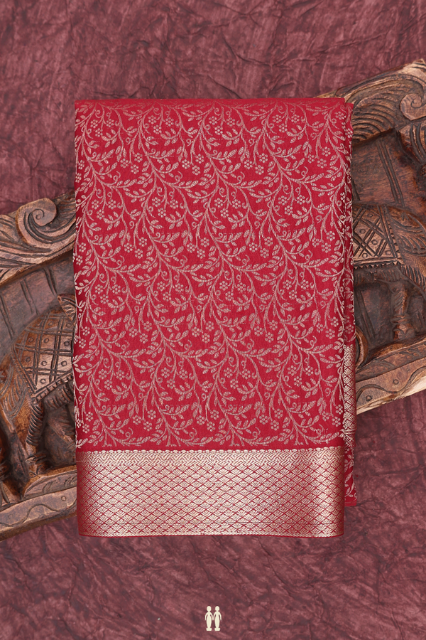 Mysore Silk Saree In Red With Brocade Design
