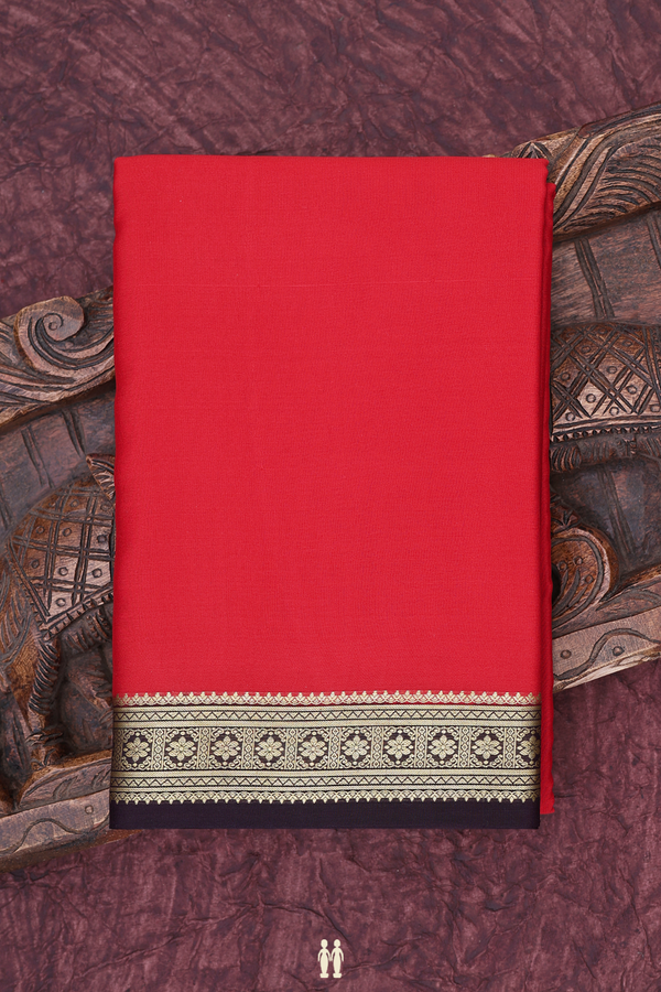 Mysore Silk Saree In Scarlet Red With Contrast Border
