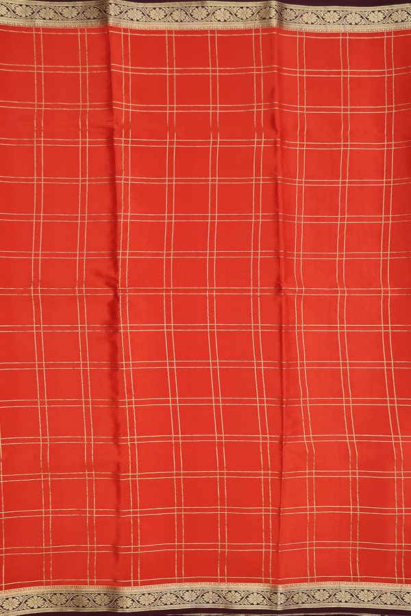Mysore Silk Saree In Rust Orange With Checks Design