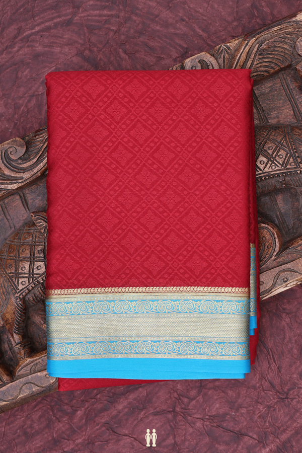 Mysore Silk Saree In Rust Red With Threadwork Design