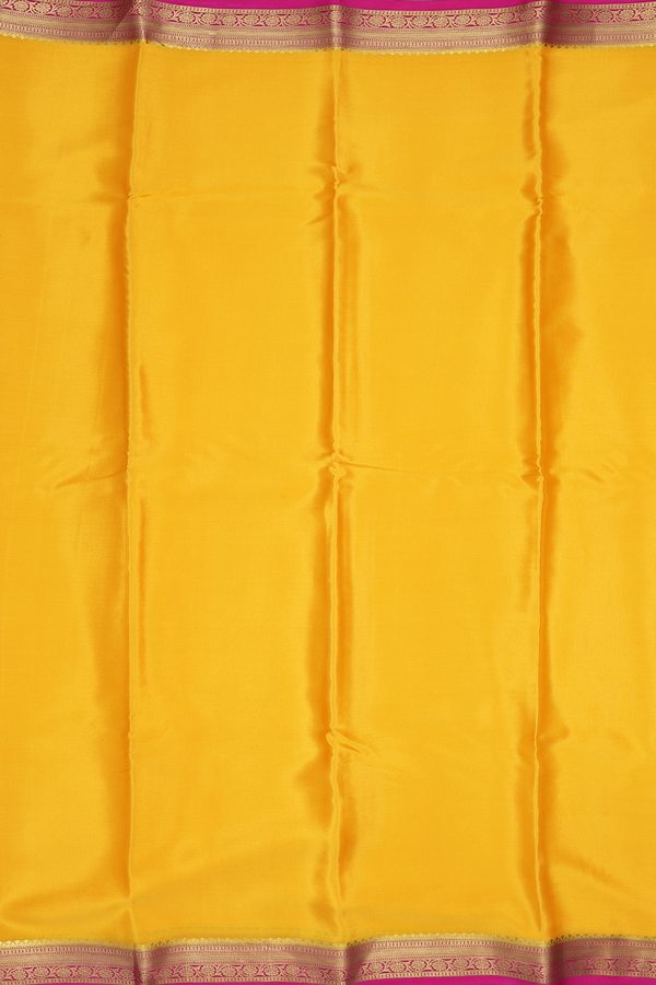 Mysore Silk Saree In Saffron Yellow With Contrast Border
