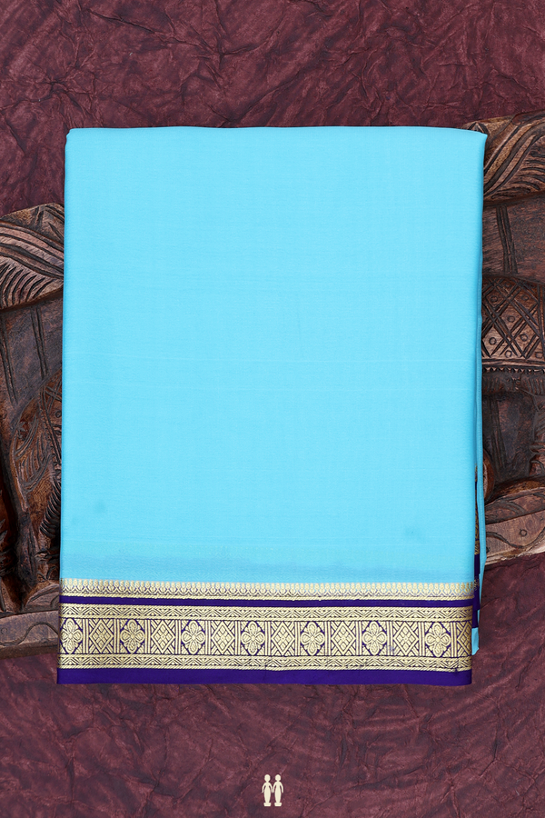 Mysore Silk Saree In Sky Blue With Contrast Border