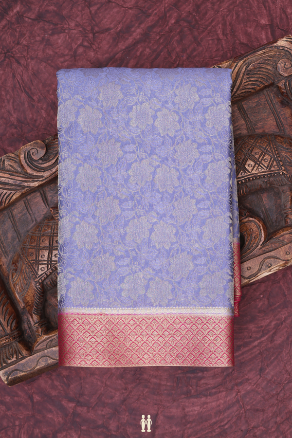 Mysore Silk Saree In Space Blue With Floral Design