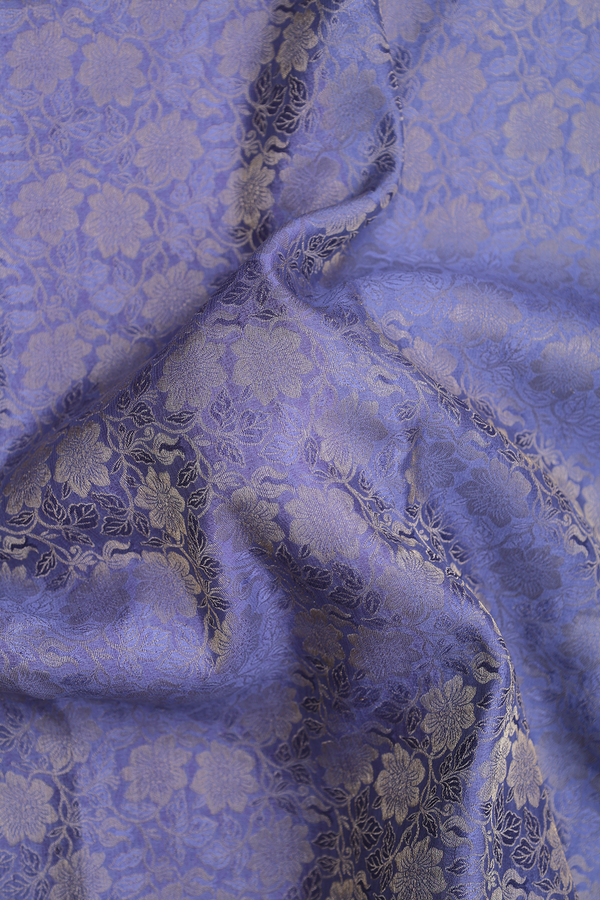 Mysore Silk Saree In Space Blue With Floral Design