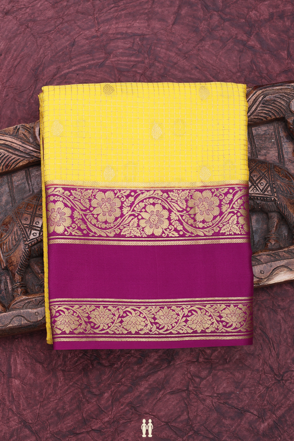 Mysore Silk Saree In Yellow With Checks Design