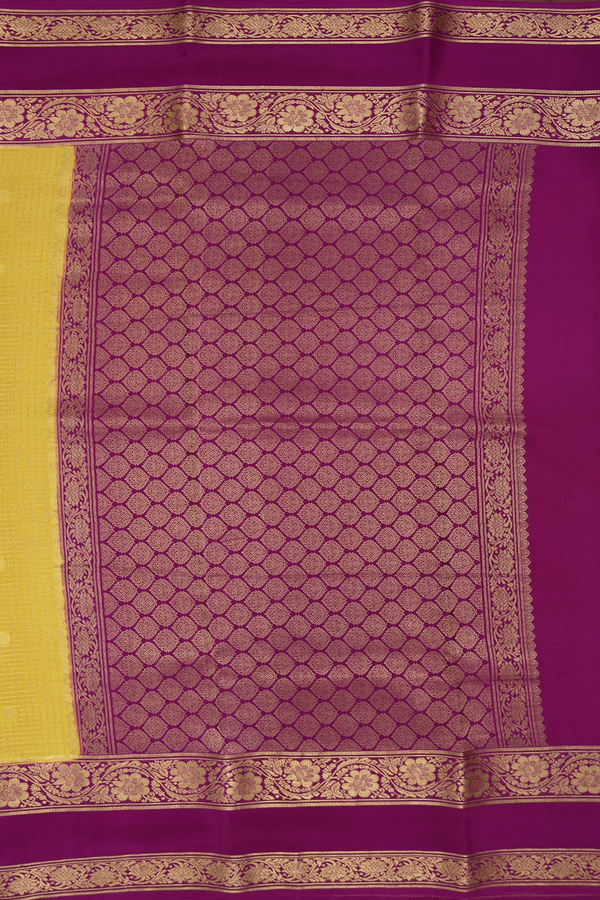 Mysore Silk Saree In Yellow With Checks Design