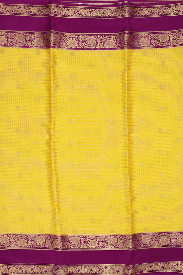 Mysore Silk Saree In Yellow With Checks Design