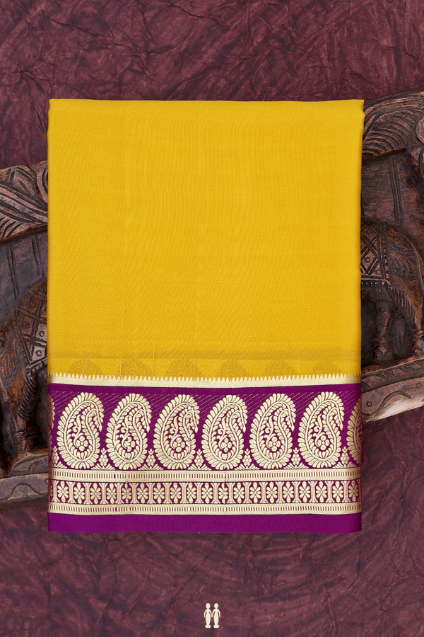 Mysore Silk Saree In Yellow With Paisley Border