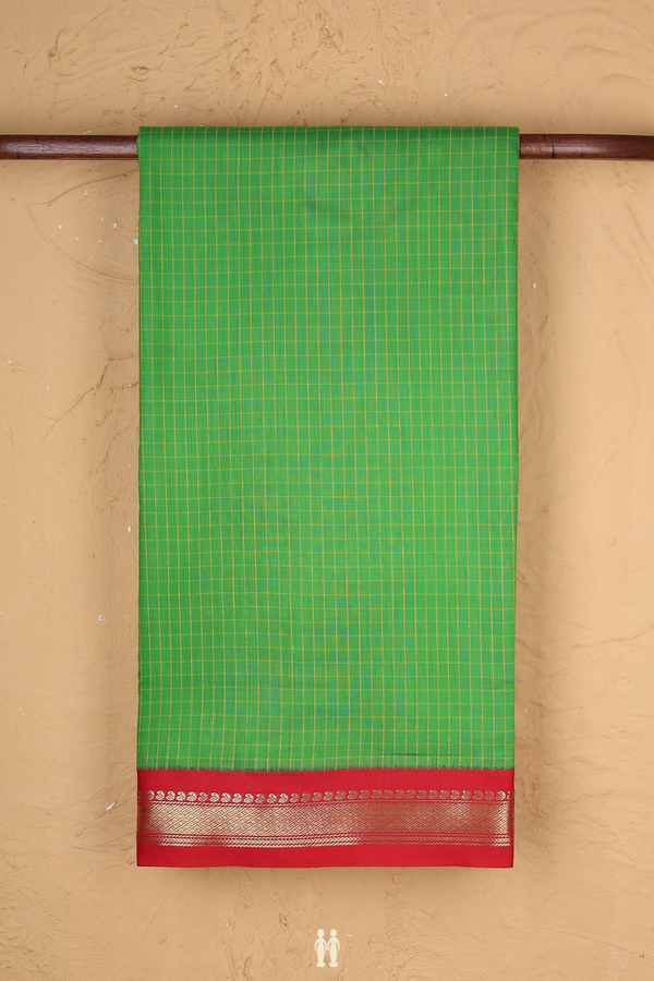 Nine Yards Apoorva Cotton In Green With Checks Design