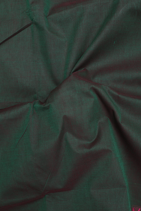 Nine Yards Cotton Saree In Dark Green With Threadwork Border