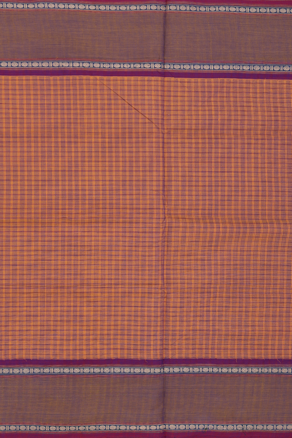 Nine Yards Cotton Saree In Brown With Checks Design