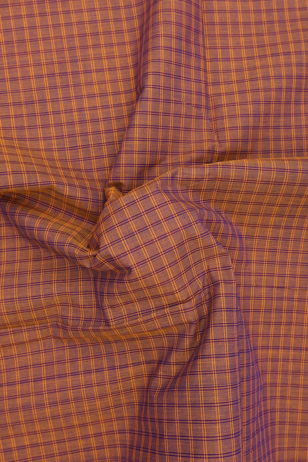 Nine Yards Cotton Saree In Brown With Checks Design