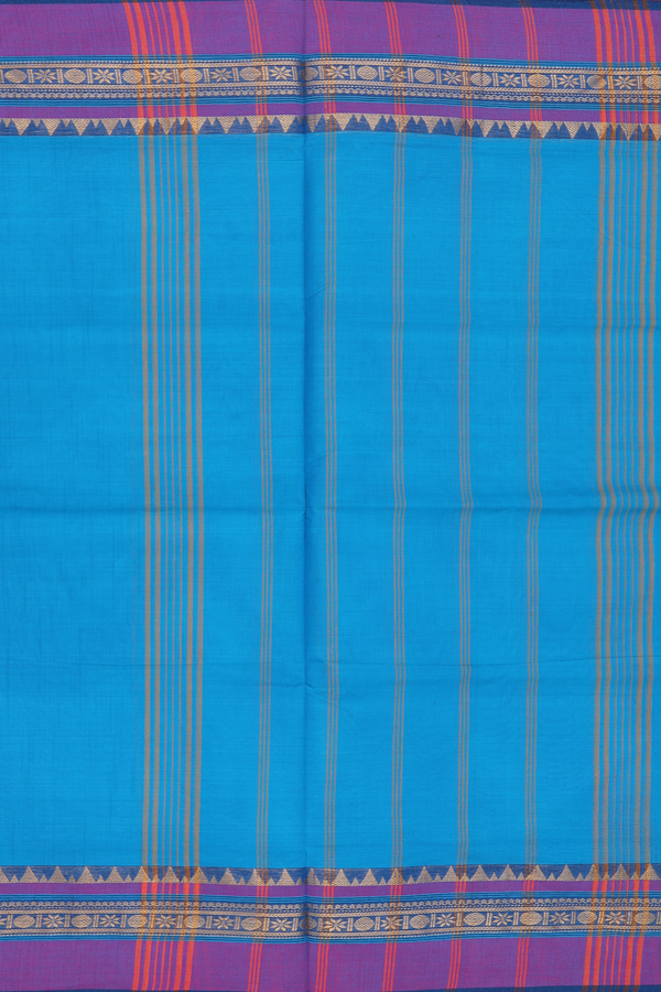 Nine Yards Cotton Saree In Cerulean Blue With Contrast Border