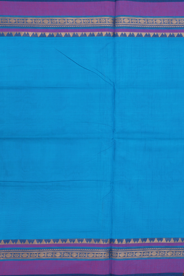 Nine Yards Cotton Saree In Cerulean Blue With Contrast Border