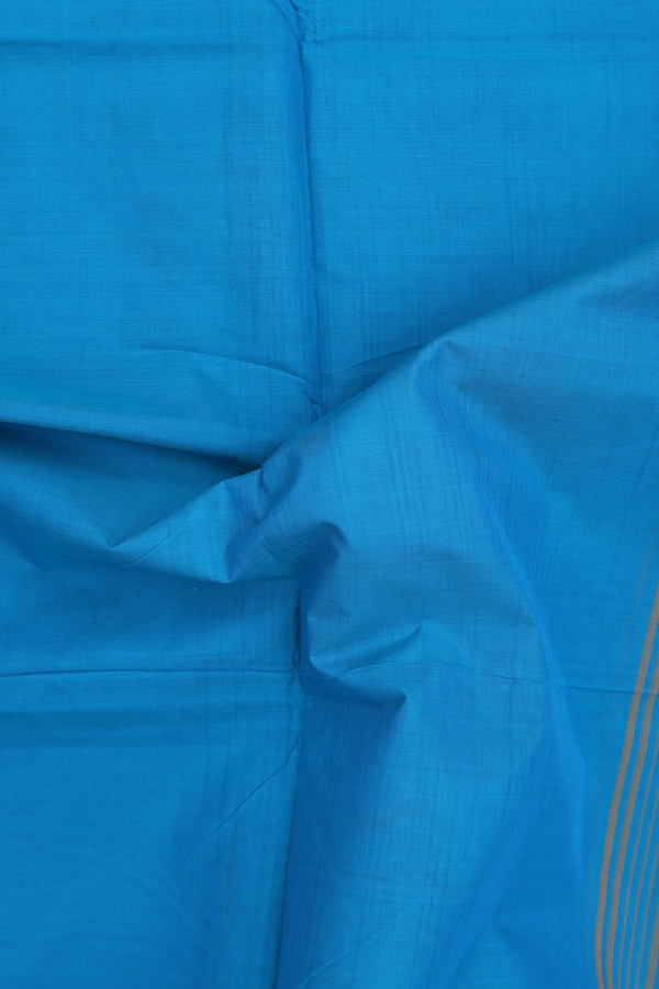 Nine Yards Cotton Saree In Cerulean Blue With Contrast Border