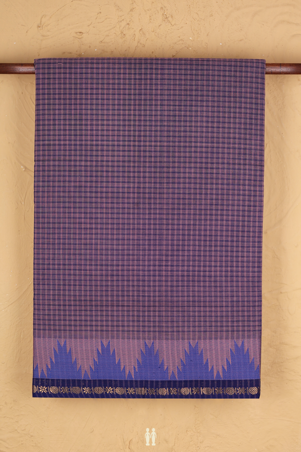 Nine Yards Cotton Saree In Dusty Purple With Checks Design