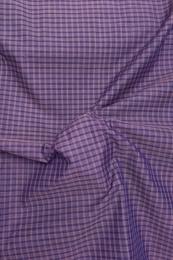 Nine Yards Cotton Saree In Dusty Purple With Checks Design