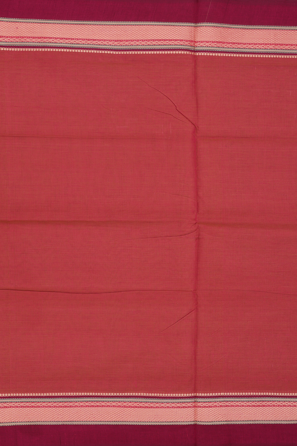 Nine Yards Cotton Saree In Dusty Red With Threadwork Border